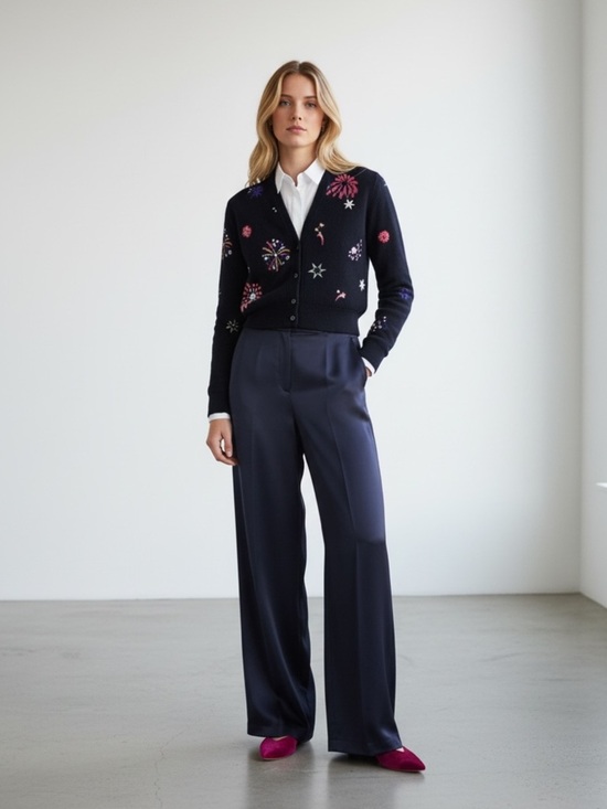 Boden Pants - NWT Boden Navy Satin Wide Leg Trousers Size 10 Petite